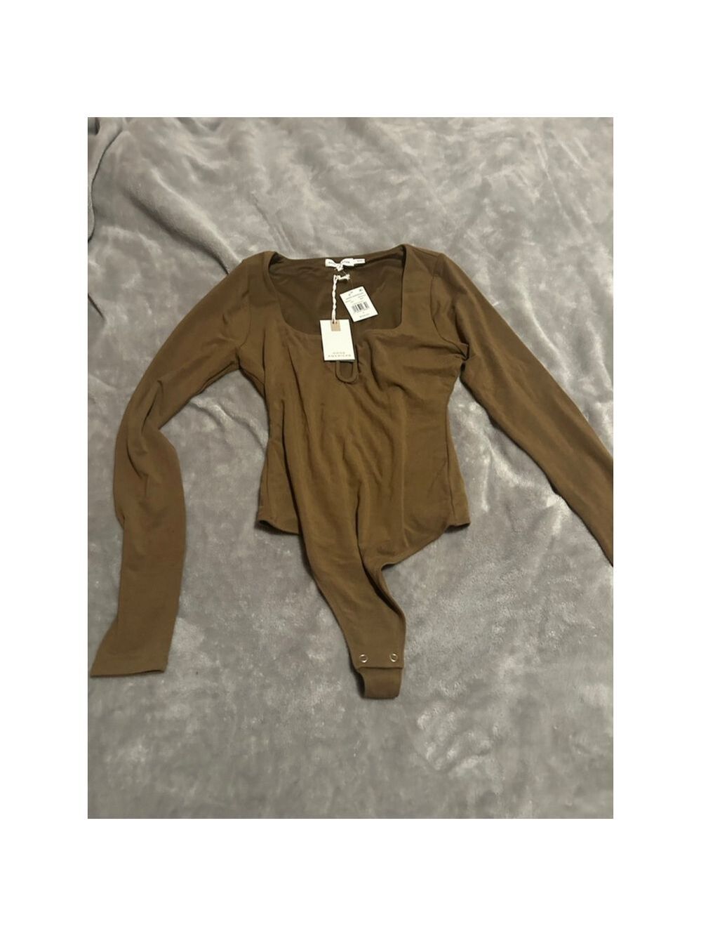Women's GOOD AMERICAN Brown U Ring Long Sleeve Bodysuit Size 1